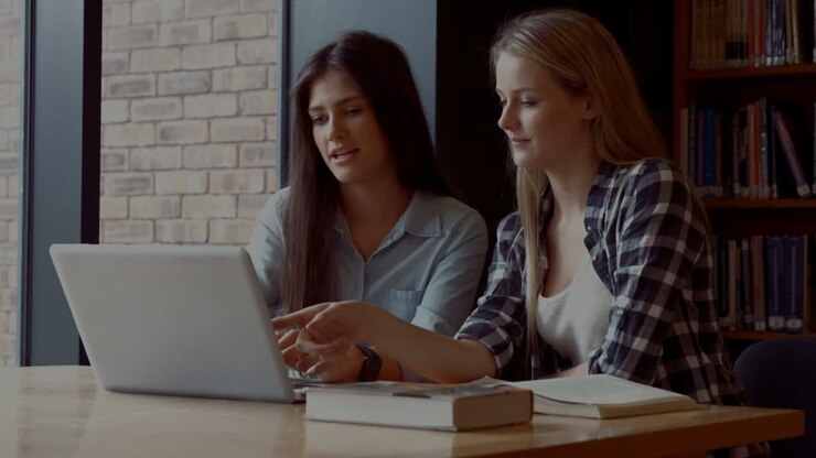 Animation of digital data processing over female students studying