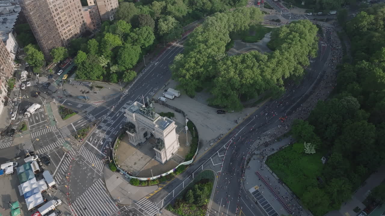 Aerial view of the Brooklyn Half Marathon. Shot in New York City on a spring morning