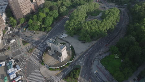 aerial view of the brooklyn half marathon. shot in new york city on a spring morning
