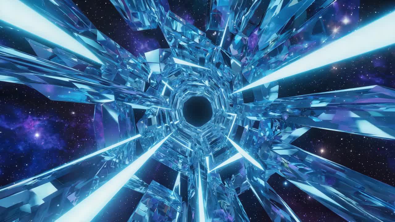Abstract Blue Crystal Tunnel in Space