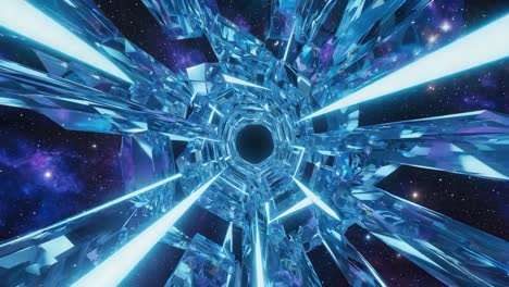 abstract blue crystal tunnel in space
