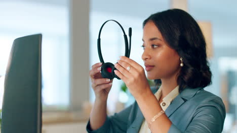 headset, call center and woman in telemarketing