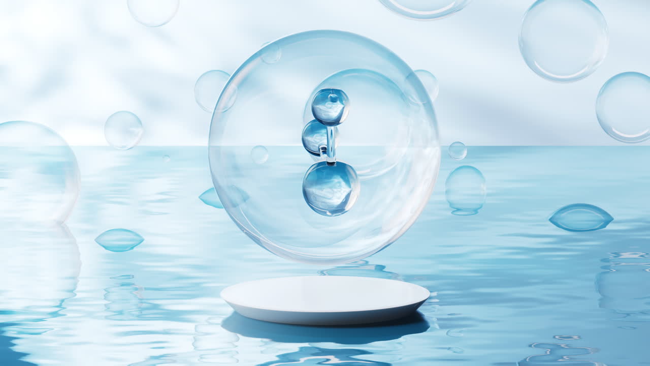 물 표면 배경과 함께 분자, 3d 렌더링