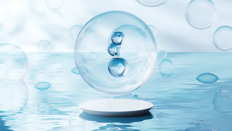 물 표면 배경과 함께 분자, 3d 렌더링