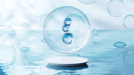 molecule with water surface background, 3d rendering.