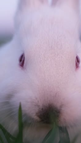 a beautiful cute bunny is eating green grass. slow motion. 4k video
