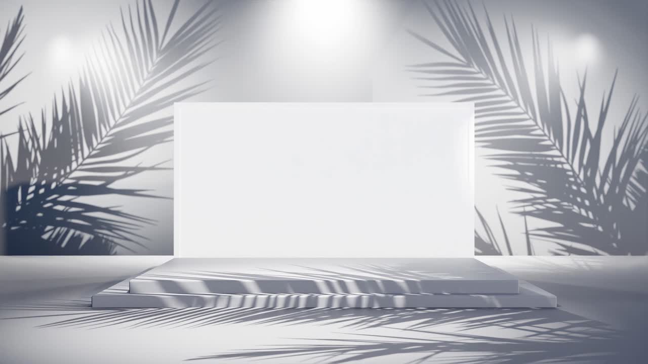 white blank screen product display with palm tree gentle breeze online shop sell discount