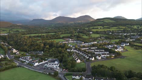 Touristic-Town-of-Kenmare,-Ireland-in-Kerry-County---Beautiful-Aerial-Landscape