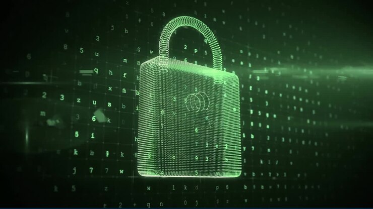 Animation of data processing over online security padlock