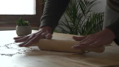 rolling italian pasta dough, homemade pasta making, close up