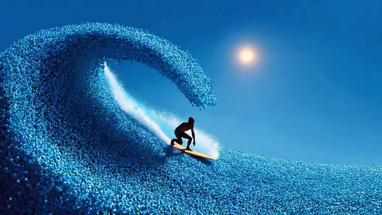 A Surfer Riding the Magnificent Wave Under a Radiant Sun, Capturing the Essence of Thrilling Water Sports and the Beauty of Nature in a Breathtaking Blue Seascape