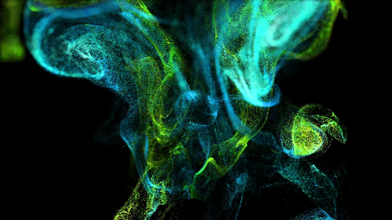 4k luminous particles move in liquid flow and stumble upon a force field in the center of frame pushing apart particle. Luma matte as alpha channel.