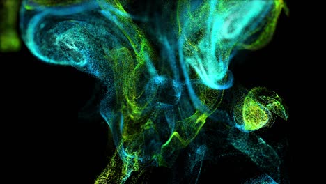 las partículas luminosas 4k se mueven en el flujo líquido y tropezan con un campo de fuerza en el centro del marco empujando la partícula. luma mate como canal alfa.