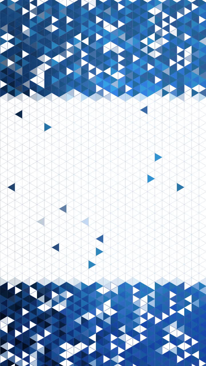 Blue triangular mosaic pattern. Abstract geometric polygonal background. Loop motion graphic. Copy space. Vertical video.