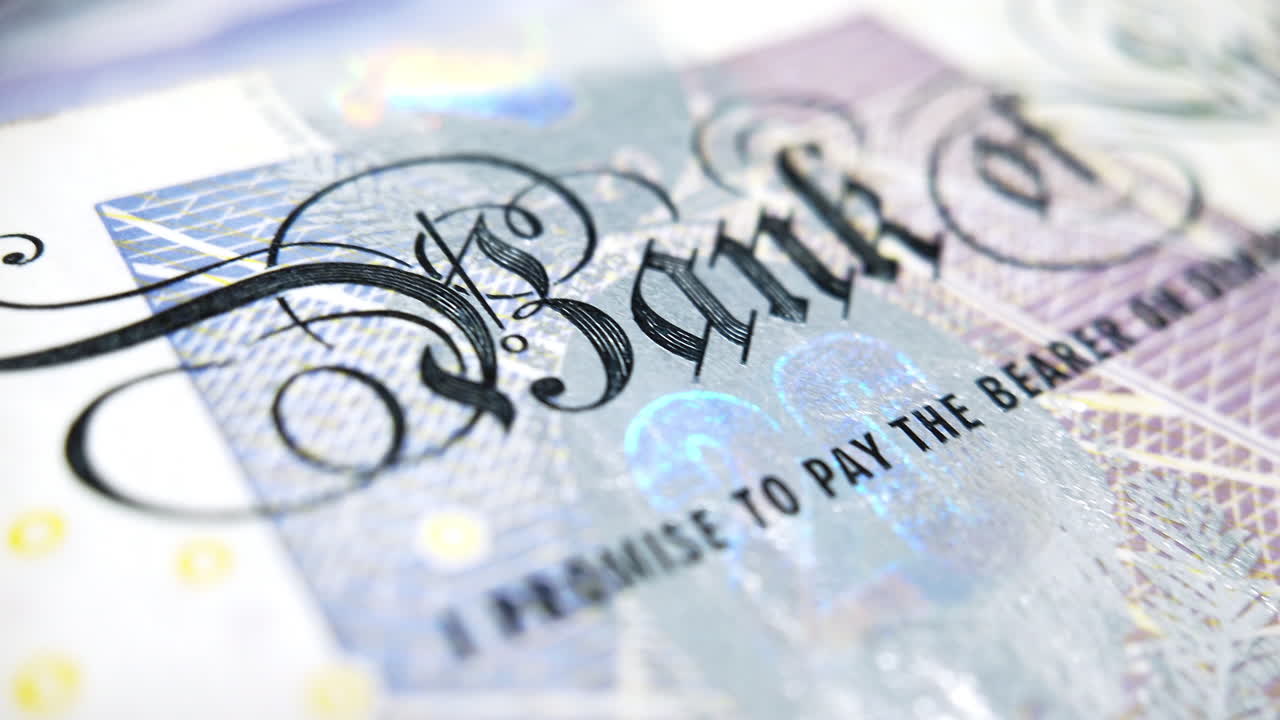 English gbp great British pound. £20 pound notes