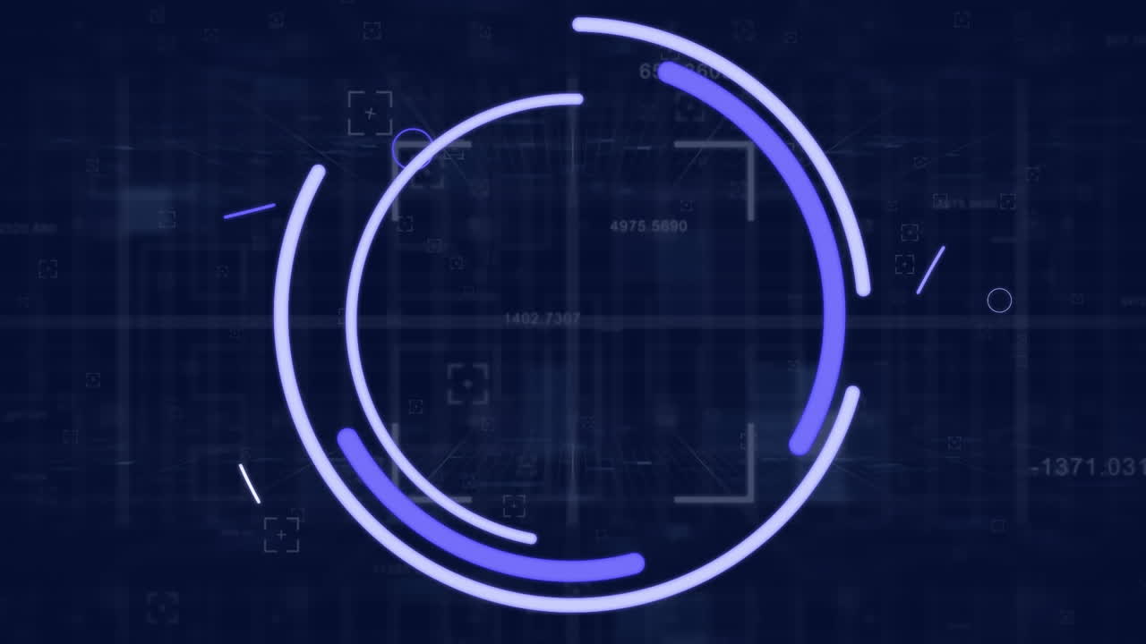Animation of eye in viewfinder over geometric shapes against changing numbers in background