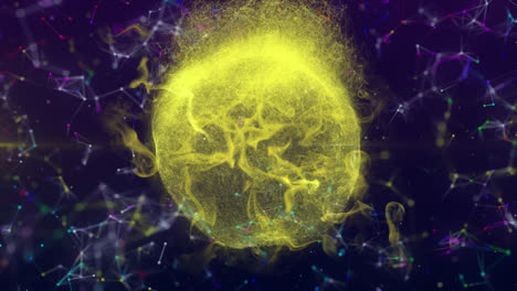 animación de una bola amarilla de gas con múltiples formas coloridas flotando
