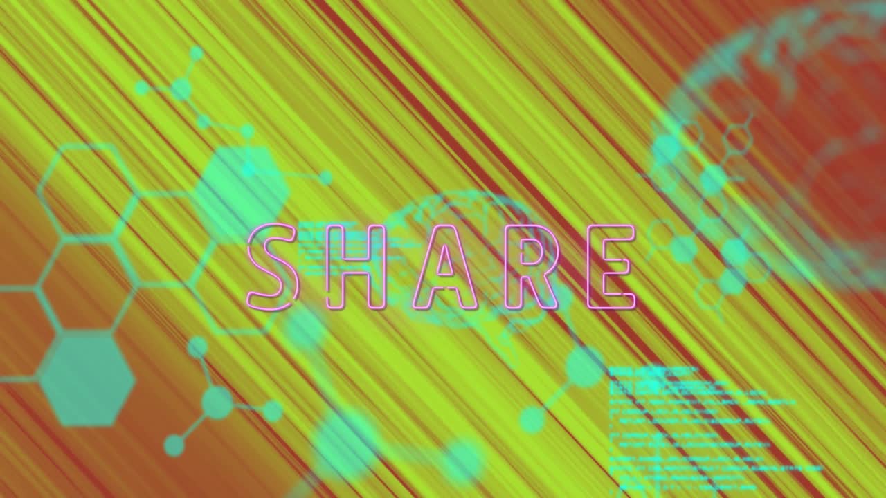 네온 보라색의 텍스트 배너의 애니메이션과 빛의 경로에 대한 의료 데이터 처리