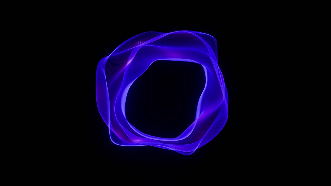 Anello di energia circolare ondulato luminoso blu e viola su sfondo nero