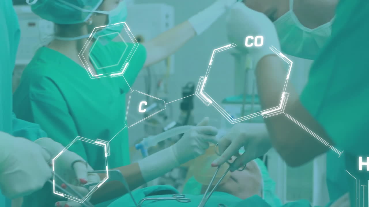 Animation of chemical formula with data processing over diverse surgeons in operating theatre