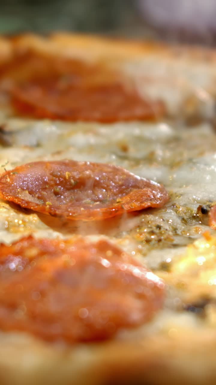 Close-up of a pepperoni pizza