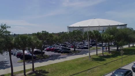 4K-Aerial-Drone-Video-of-Fans-Arriving-at-Tropicana-Field-in-Downtown-St