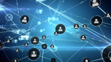 animación de redes de conexiones con iconos sobre fondo negro