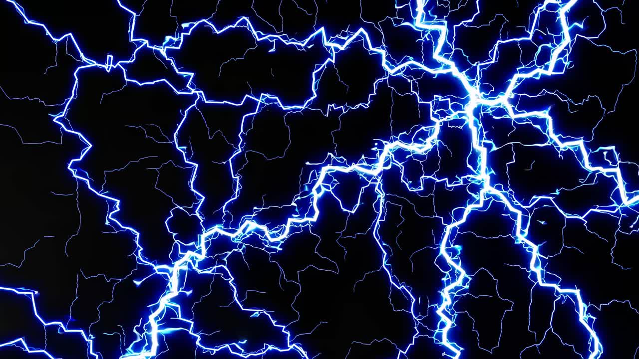Dynamic video concept of electric blue lightning bolts against a dark background