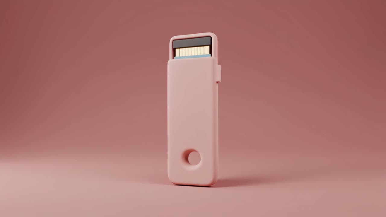 Minimalist Pink USB Flash Drive Extending on Solid Background