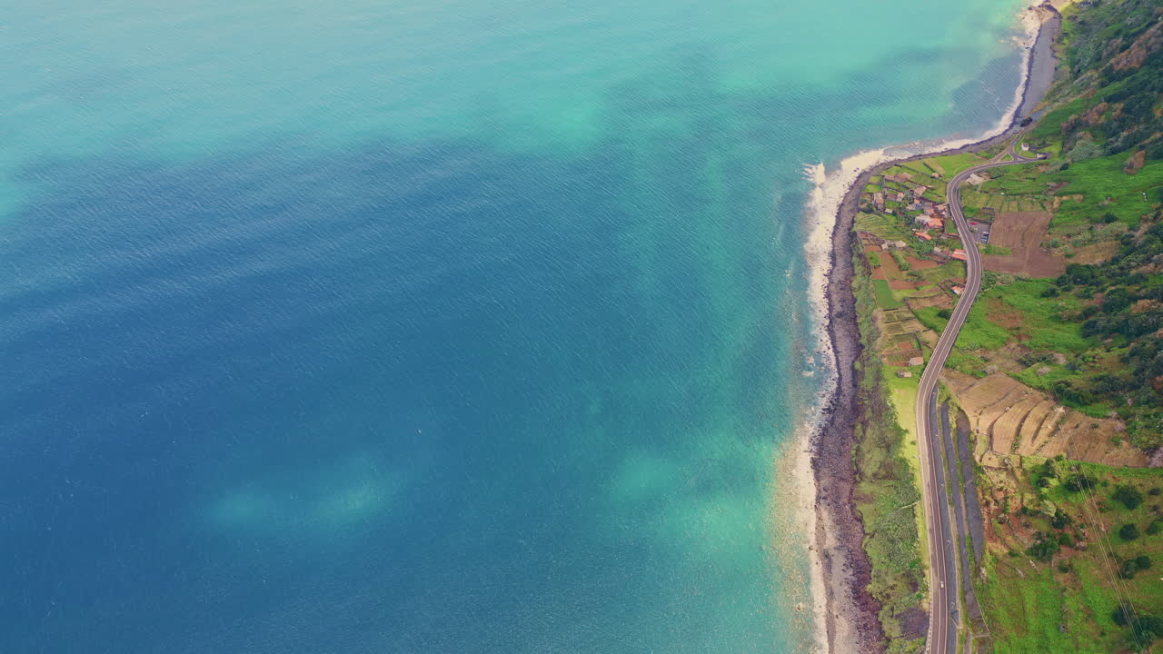 Aerial view of coast and village