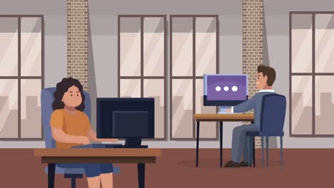 business couple working in desktop