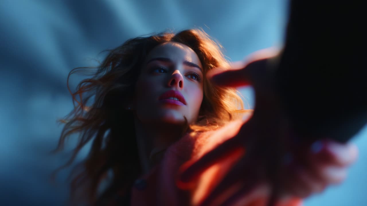 A Dramatic Encounter: A Close-Up Shot Capturing the Intense Connection Between Two Individuals, Showcasing Emotion and Vulnerability Amidst a Striking Background