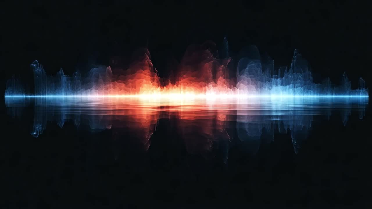 Abstract sound wave visualization in blue and red
