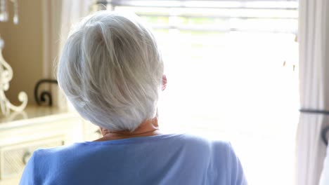 senior woman looking out from window