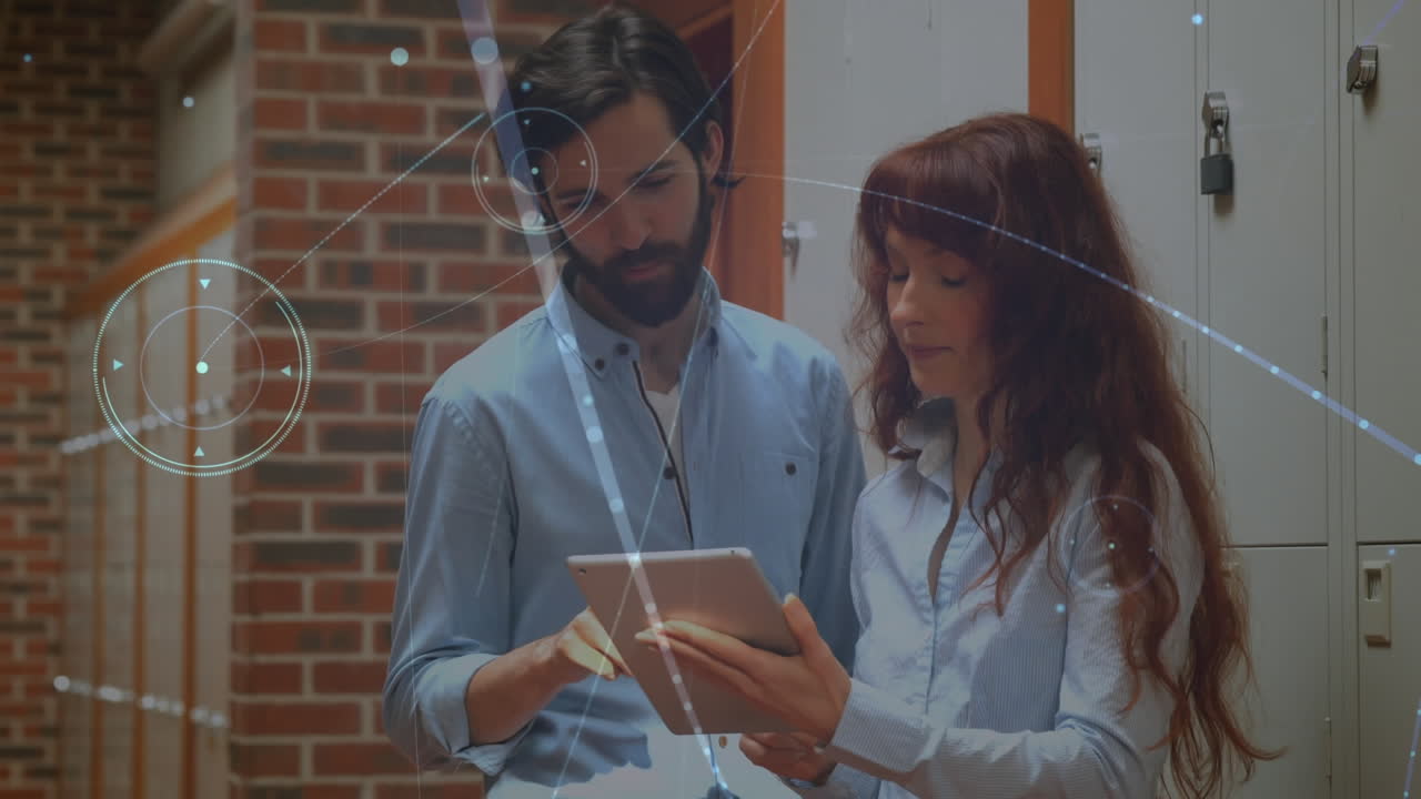 animación de la red de conexiones a través de estudiantes que usan tablets