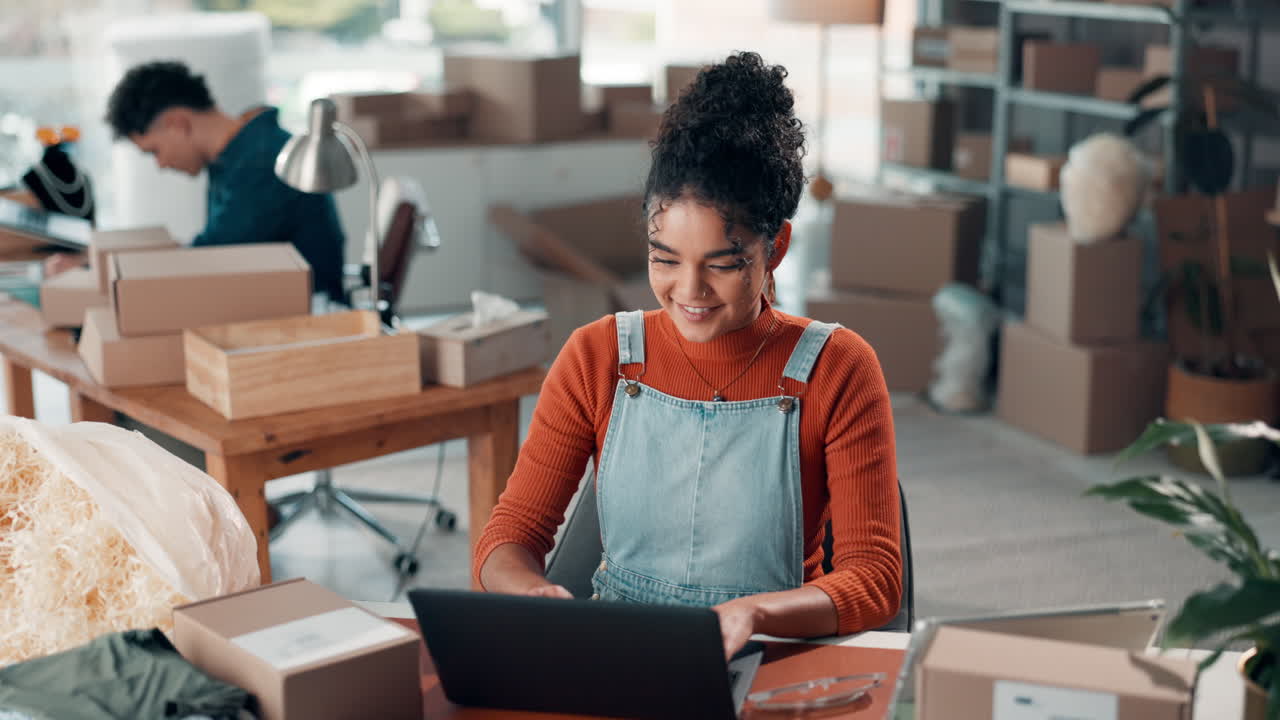 Woman working on laptop for small business