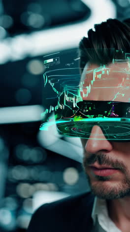 businessman using vr glasses to view financial data