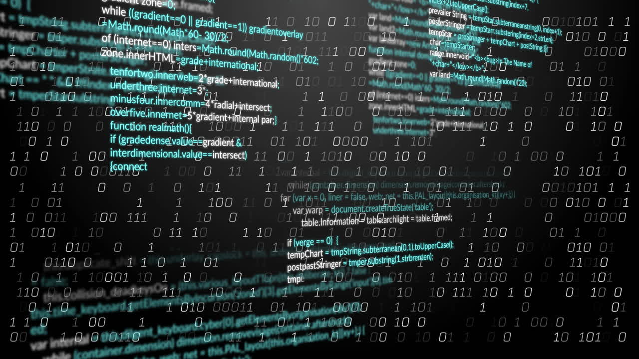 animación de codificación binaria y procesamiento de datos sobre fondo negro