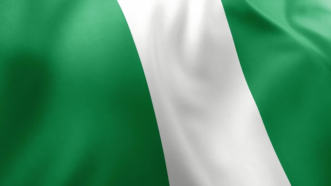 Realistic waving flag of Nigeria, green and white vertical stripes. West African nation symbol, Abuja, patriotism, Nigeria