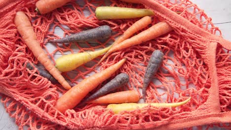 colorful baby carrots in mesh bag