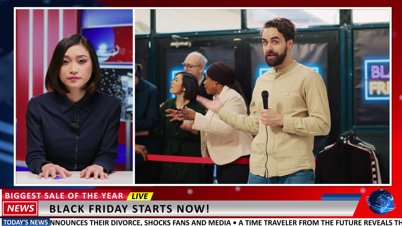 el presentador de los medios habla de gente loca.