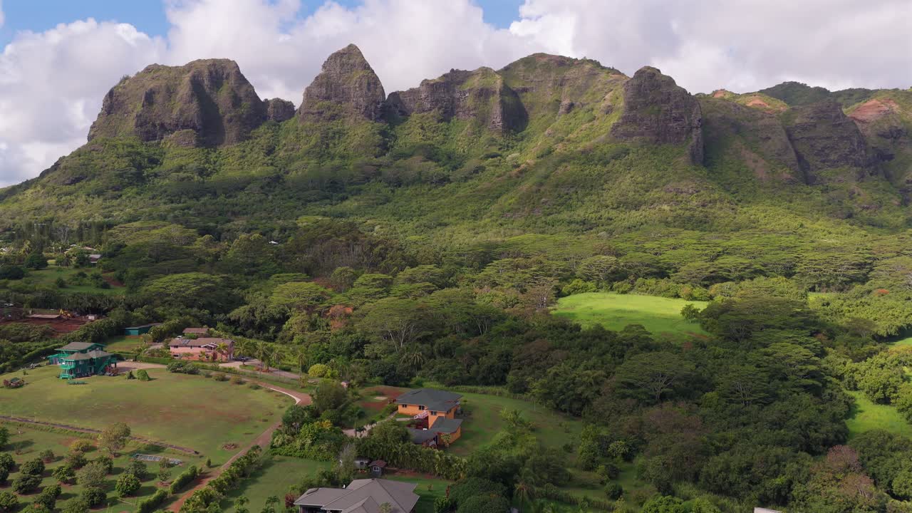 4K aerial of mountain ridges in Kauai, Hawaii, USA