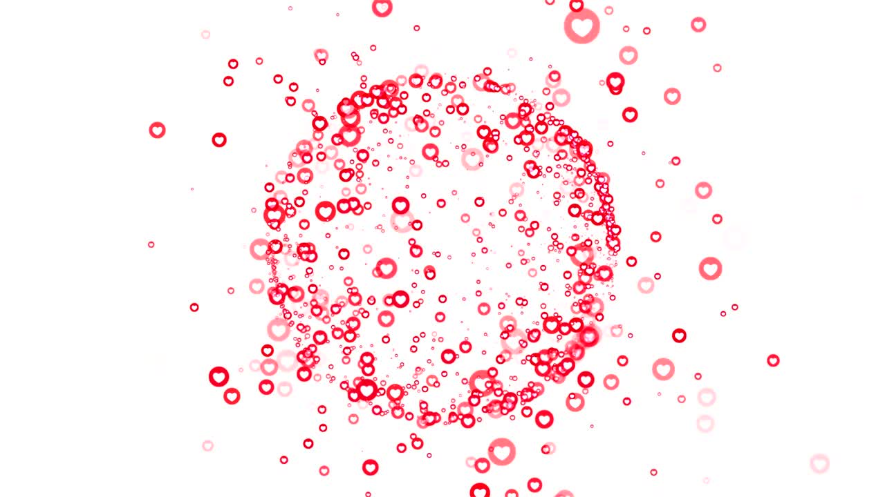 Loop continuo, Sfondo animato, Gruppo di icone emozionali d'amore generiche in stile Facebook, bianche, rosse e rosa, che volano. Isolato su sfondo bianco.