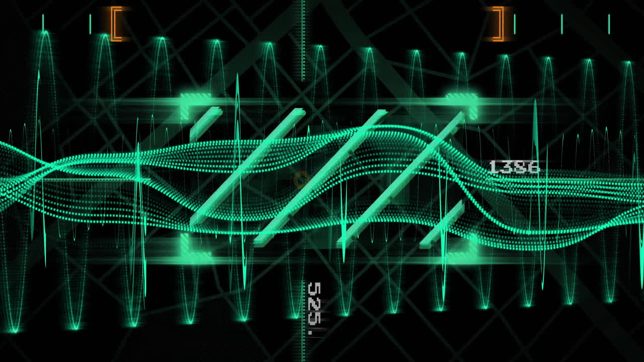 Animation of data processing and connections on black background