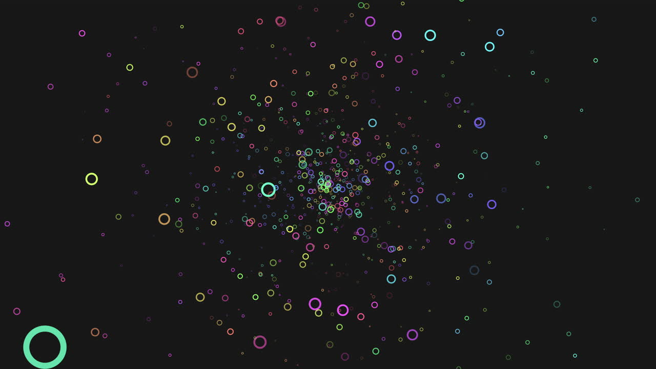 A striking visual composition featuring various colored circles forming a circular pattern against a black backdrop, creating a vibrant and eye-catching display