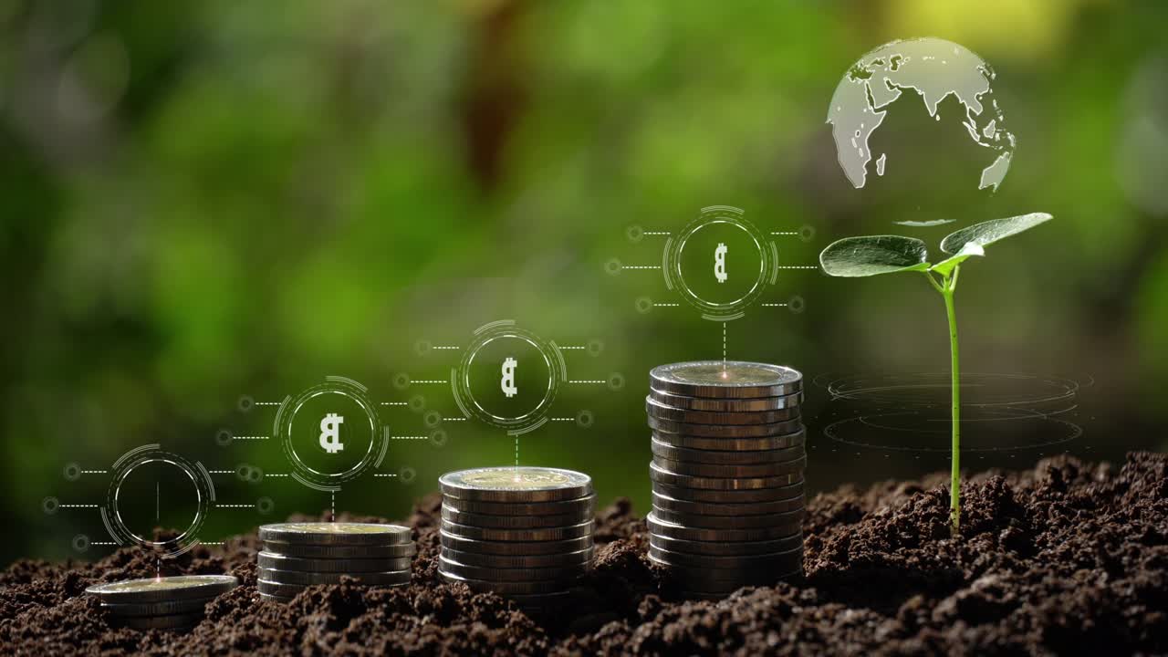 bitcoin en la pila de monedas aumenta el concepto de crecimiento del negocio.
