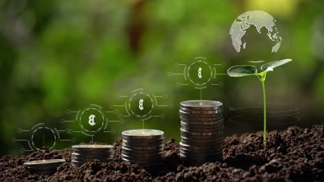 bitcoin en la pila de monedas aumenta el concepto de crecimiento del negocio.