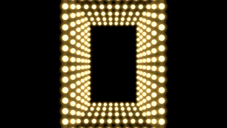 caja de bombilla incandescente de túnel marco rectángulo forma remolino girar patrón en movimiento, retro 3d estilo virtual ilustración brillo en fondo oscuro animación de bucle sin costuras 4k, con espacio de copia
