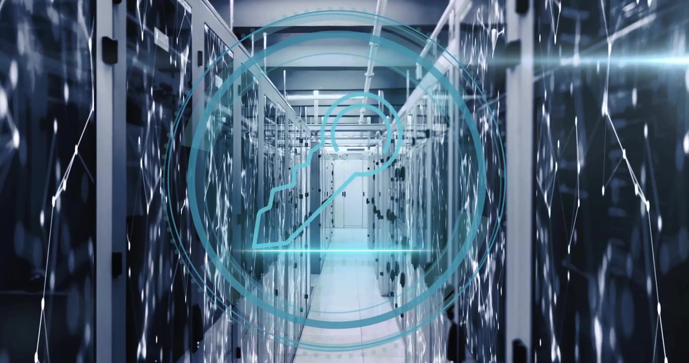 On startup data corridor revealing cybersecurity text fading HUD pulsing, chart rising for security