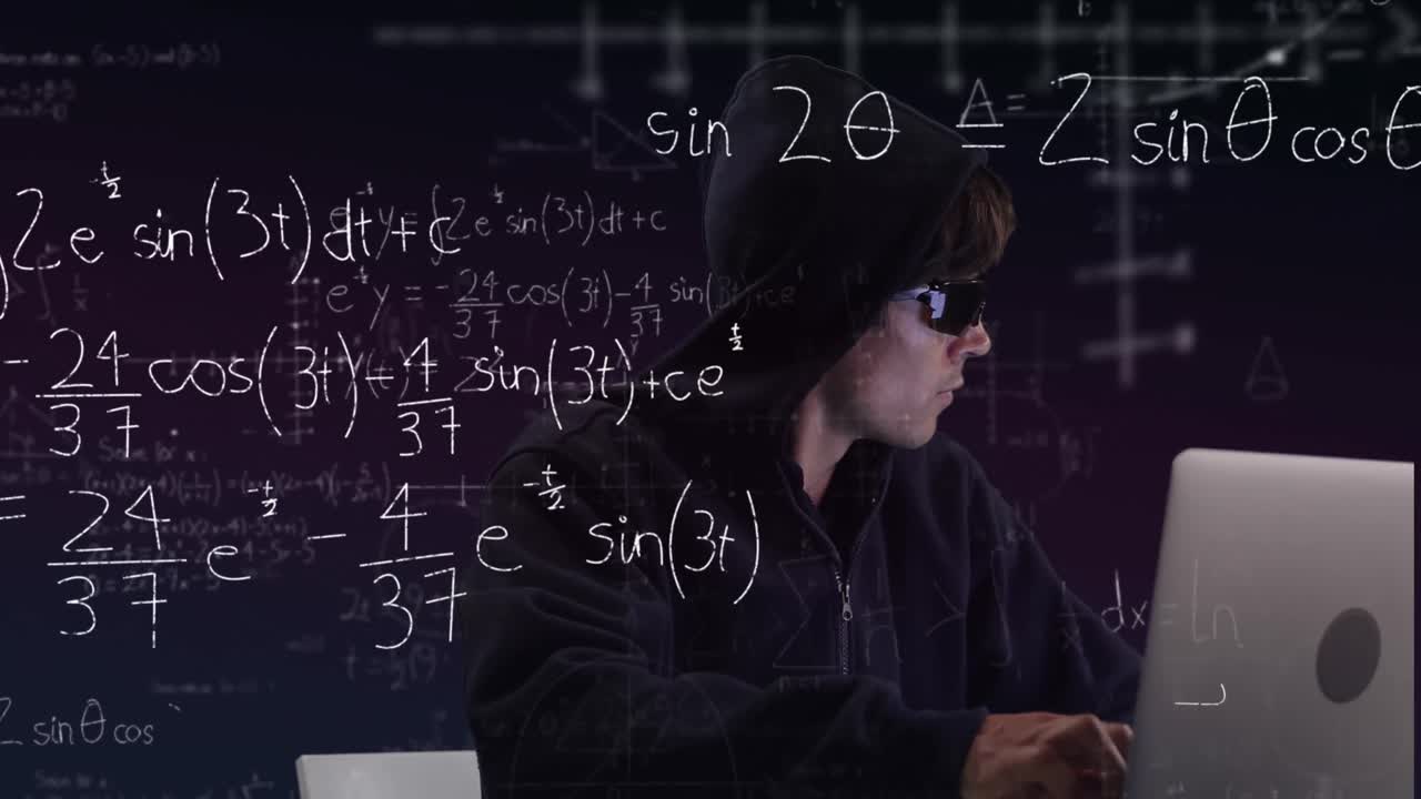 Mathematical equations over hidden man.